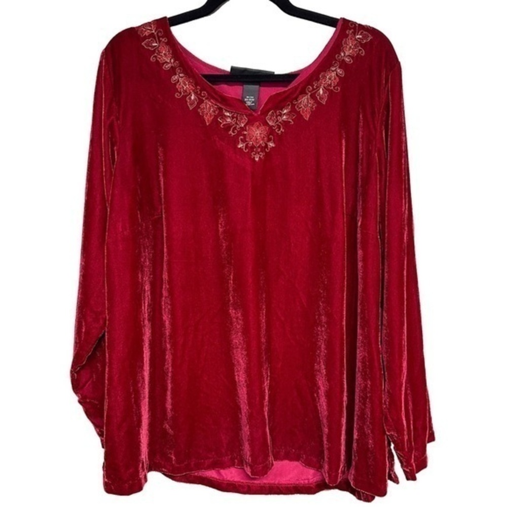 Venezia Red Velvet Floral Embroidered Blouse Top 18/20
